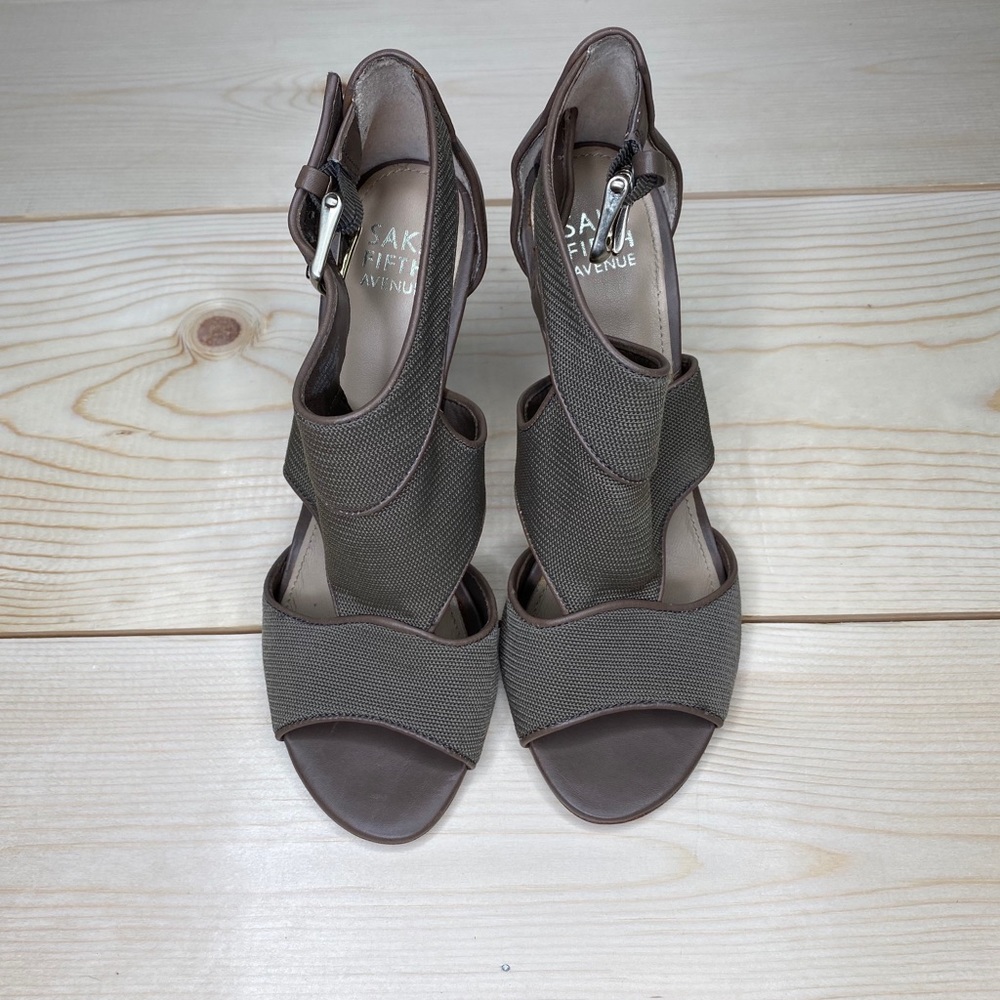 Saks Fifth Avenue Taupe Open-Toe Heels